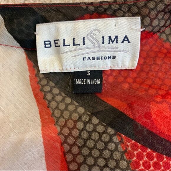 BELLISSIMA red tan gem embellished V-neckline sheer coverup blouse Sz S 🇨🇦🔥 - Picture 6 of 11